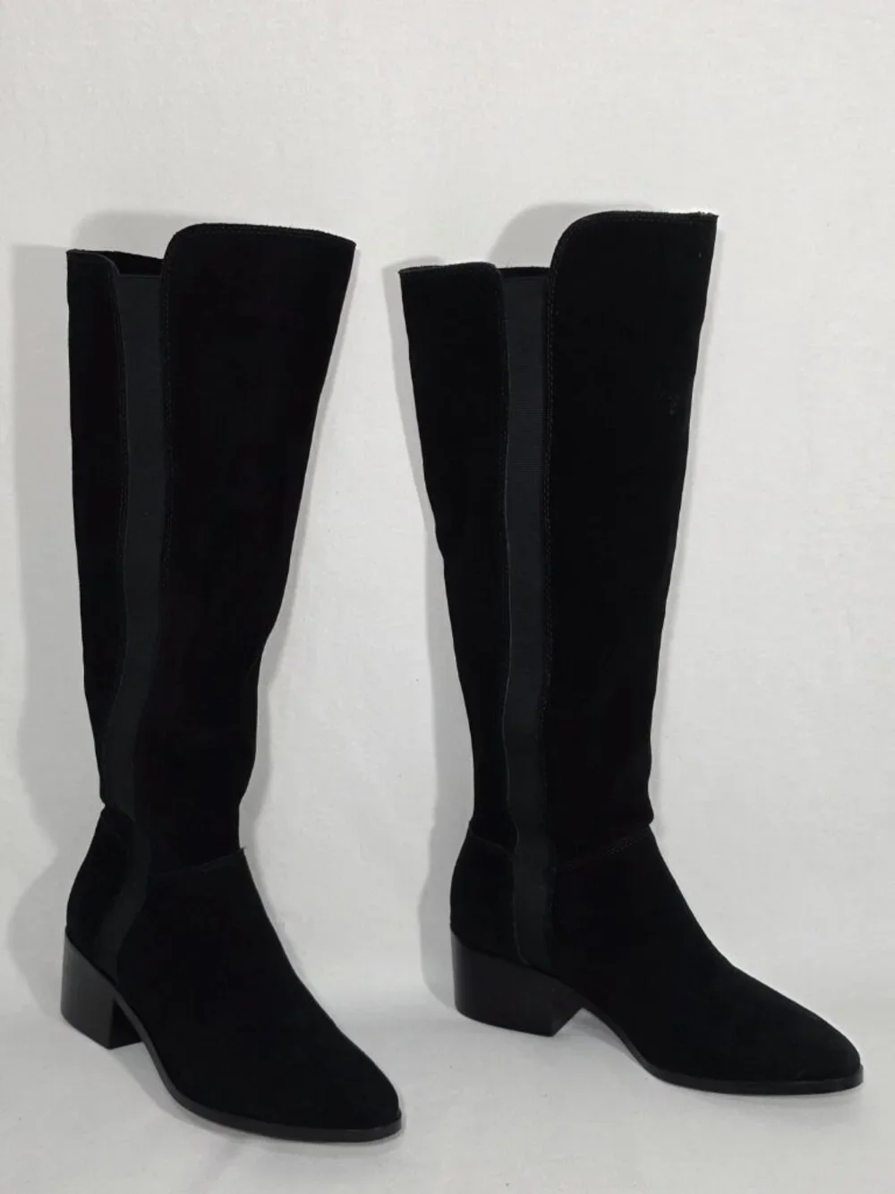 STEVE MADDEN Giselle BLACK Suede Elastic-Side-Panels Riding Tall Boots Size 10M.